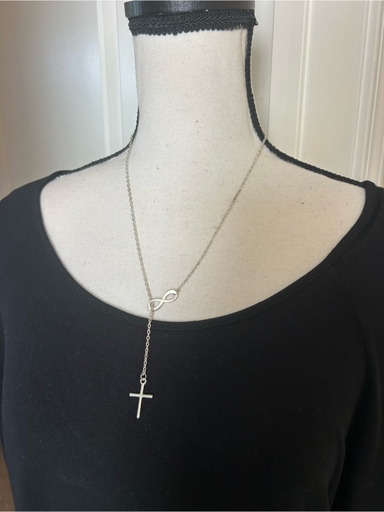 Jewelry - Silver Infinity Lariat Necklace with Cross Pendant - Women Jewelry